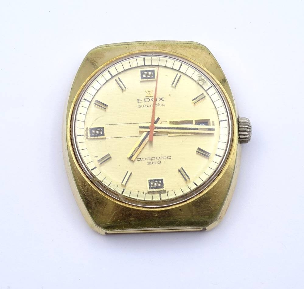 Herren Armbanduhr Edox Acapulco 202 Automatikwerk Werk lauft 40 x 35mm Bander fehlen Auktionshalle Cuxhaven GBR