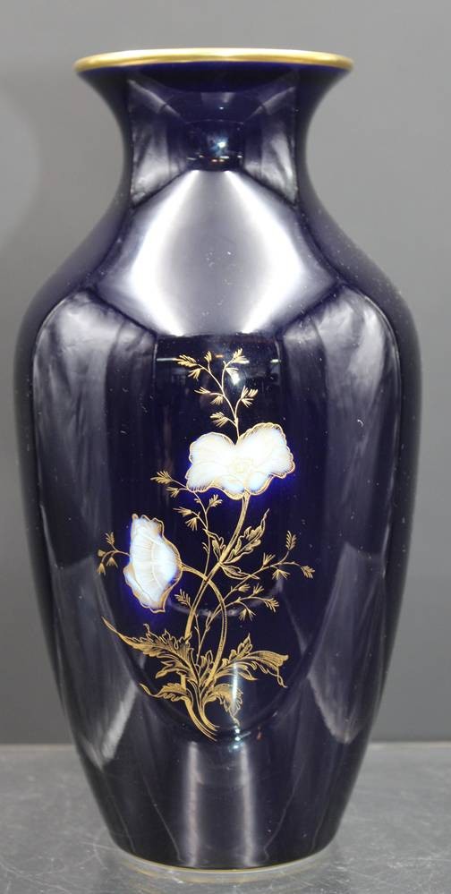 Auktion , Vase, Hutschenreuther, Kobalt mit Gold, H-23cm