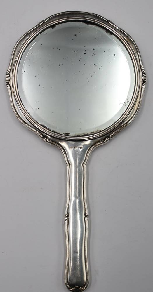353.Varia Versteigerung Nachverkauf | gr. Handspiegel, Silber-800-, Spiegel fleckig, Gebrauchsspuren, H-27 cm