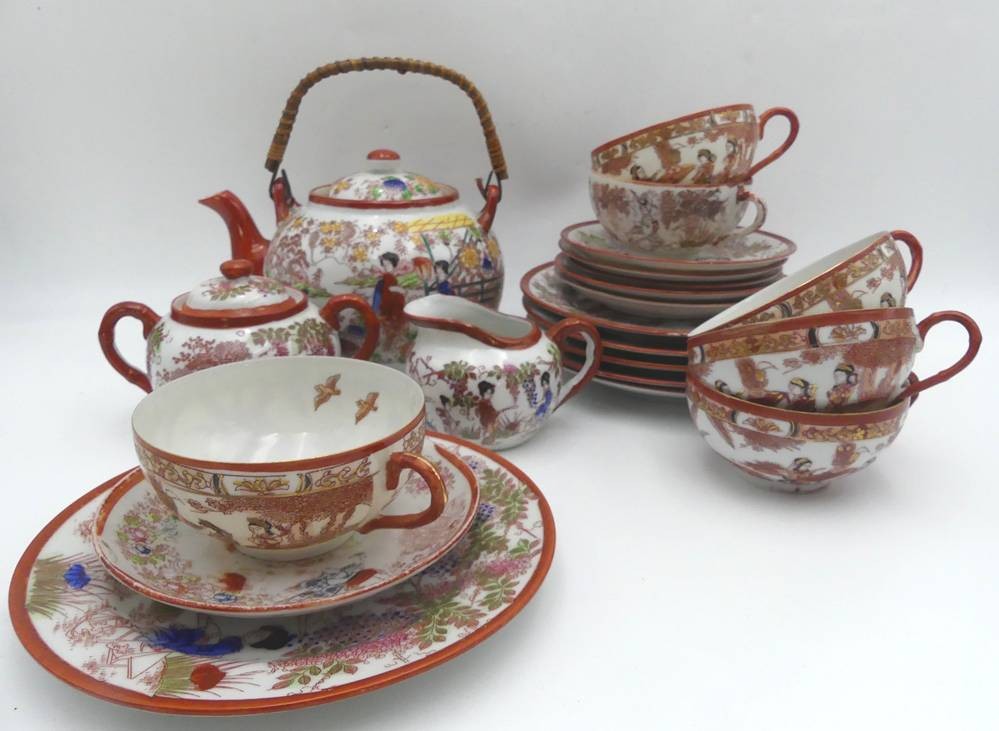 363. Varia Nachverkauf | japan. Teeservice für 6 Personen, Tassen mit Geisha-Kopf Lithophanie, 21 Teile