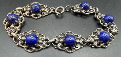 Auktion 373<br>vintage Silber-800-Armband mit Lapislazuli, undeutlich gemarkt, L-18 cm, 19,85 gr [1]