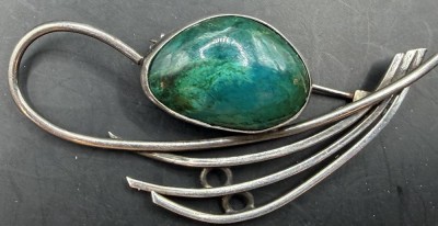 Auktion 373<br>Avi Sofer Brosche, Israel, Sterling-925- mit Eilat-Stein, B-7 cm, 10,6 gr [1]