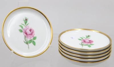 Auktion 373<br>6x Kl. Untersetzer Fürstenberg ,, Rote Rose'' mit Goldrand , [1]