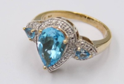 Auktion 373<br>Ring mit Blautopas?, 925er Silber ,GTR, RW 59, 6,4 Gramm, vergoldet [1]