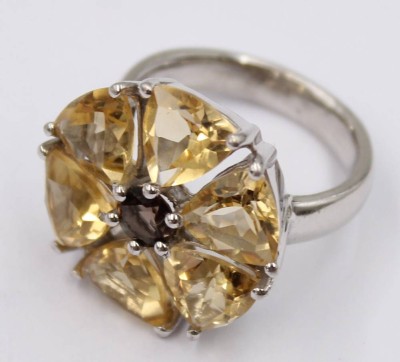 Auktion 373<br>Ring mit Citrine und Rauchquartz, 925er Silber, RW 59, 9,6 Gramm [1]