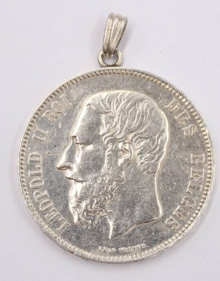 Auktion 373<br>5 Francs 1875 Leopold II Roi des Belges, Silber, Öse an Münze, 25,4 Gramm [1]