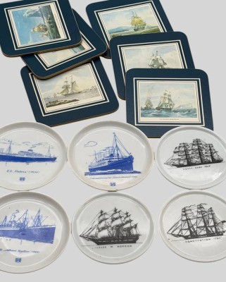 Auktion 373<br>6x Porzellan-Untersetzer, 6x Papp-Untersetzer mit maritimen Motiven, D-9 cm [1]