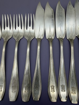 Auktion 373<br>10 tg. Jugendstil-Fischbesteck 