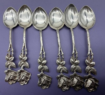 Auktion 373<br>6 Teelöffel, Silber-835-, CW, L-11,5 cm, 67 gr. [1]