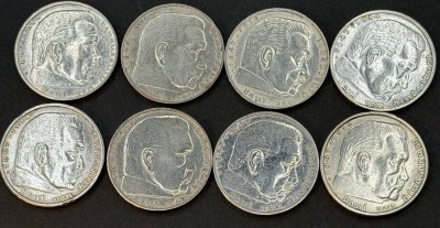 Auktion 373<br>8x 2 Reichsmark, 1937/38, Silber [1]