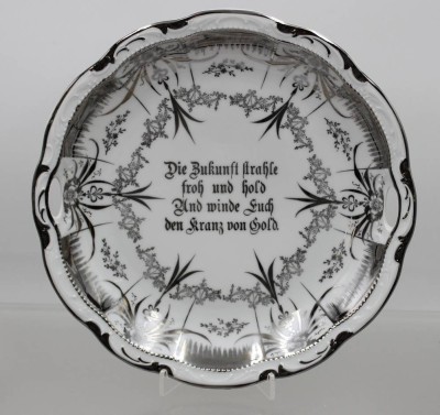 Auktion 373<br>Anbietschale, Zur Silberhochzeit, älter, D-26cm [1]