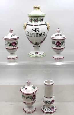 Auktion 373<br>vintage Apothekergefäße, Herr Fayence, 5 Teile, ca. H-31 bis 18cm [1]