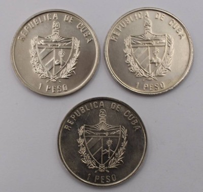 Auktion 373<br>3x  1 Peso Münzen, REPUBLICA DE CUBA [1]