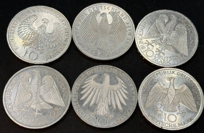 Auktion 373<br>6x 10 DM Münzen, Silber, 92,72 gr. [1]