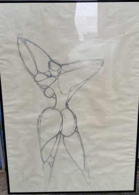 Auktion 373<br>EP Monogramm 1986,  organisch-abstrahierte Aktzeichnung, die den menschlichen Körper in fließenden, biomorphen Segmenten darstellt. BG ca 100x70 cm (wir versenden nur das Blatt,mit Rahmen/Glas ist es Sperrgut und wird nur auf ihren asudrücklichen Wunsch so versandt) [1]