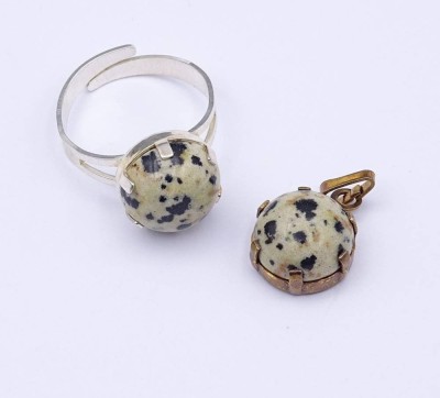 Auktion 373<br>Silberring-925- + Anhänger,mit schwarz gefleckten Steinen, offene Ringschiene, zus.5,2gr. [1]