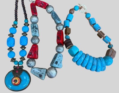 Auktion 374<br>3x massive Modeschmuck-Halsketten, div. Steine etc. [1]