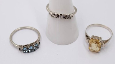 Auktion 374<br>2x Vorsteckringe sowie ein Citrin-Ring, je 925er Silber, zus. ca. 7gr. , ca. RG 58/59 [1]