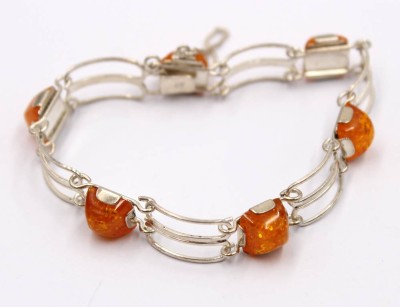 Auktion 374<br>Armband  mit Bernsteinen, Fischlanbd, 835er Silber, ca. 12,8gr., ca. L-19cm [1]