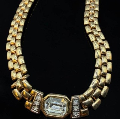 Auktion 374<br>breites Double Collier mit klaren Steinen, L-45 cm, 40,5 gr. [1]