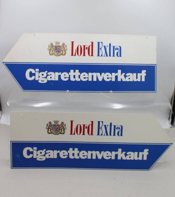 Auktion 374<br>Vintage-Werbeschilder der Marke Lord Extra, 2 Stück, je ca. 22 x 60cm [1]