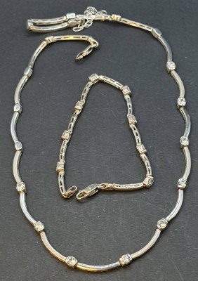 Auktion 374<br>Set, Halskette und Armband, Silber-925- mit klaren Steinen 