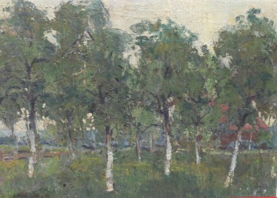 Auktion 374<br>unleserl.signiert, Birken, ungerahmt, Öl/Hartfaser, ca. 29 x 40cm [1]