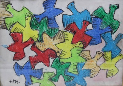 Auktion 374<br>Vögel, wohl Wachsstift, monogrmmiert, ger./Glas, RG 35,5 x 45,5cm [1]