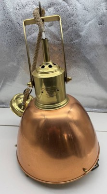 Auktion 374<br>gr. Deckenlampe in Form eines Deckstrahlers, Kupfer/Messing, dänisches Design, H-55 cm, D-32 cm [1]