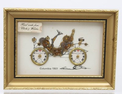 Auktion 374<br>eine sogenannte Horological Collage, Oldtimer, ger./Glas, RG 12,5 x 17,5cm [1]