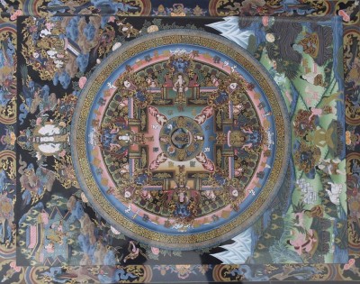 Auktion 374<br>handgemaltes tibetisch-buddhistisches Mandala-Thangka, gut gerahmt/Glas, RG 75 x 62cm, Sperrgut! [1]