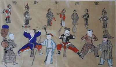 Auktion 374<br>traditionelle chinesische Tusche- und Aquarellmalerei, älter, Personendarstellungen, gut gerahmt/Glas, RG 45 x 65cm [1]