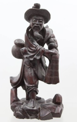 Auktion 374<br>handgeschnitzte Vintage-Holzfigur, Fischer, eine beschädigt, ca. H-25,5cm [1]