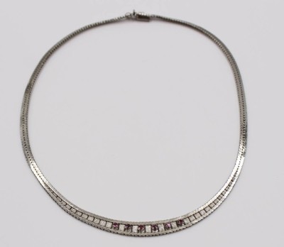 Auktion 374<br>925er Silber-Collier mit Rubinbesatz, 23,2gr., L-42cm [1]