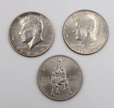Auktion 374<br>Halbdollar aus den USA Präsident John F. Kennedy 1967, Kennedy Bicentennial Half Dollar (1776-1976).USA Basketball / Olympia Gedenkmünze (1995), 1x Silber [1]