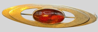 Auktion 374<br>Silberbrosche-835- mit Bernstein, L-6 cm, 6,58 gr. [1]
