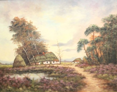 Auktion 374<br>gr. Gemälde, Bauernkate, signiert M.v.Tengerloo o.ä., Öl/Leiwand, gerahmt, RG 90,5 x 110cm, Sperrgutversand! [1]
