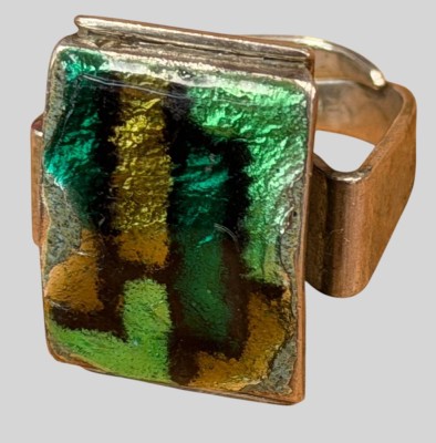 Auktion 374<br>Sterling Silber Dichroic Kunst Glas Statement Ring, offene Ringschiene, 9,83 gr [1]