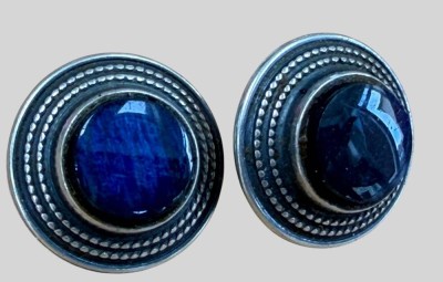 Auktion 374<br>Paar runde Silber-925- Ohrstecker mit blauen Steinen, D-ca. 2 cm, 7,24 gr [1]