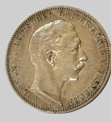 Auktion 374<br>3 Mark 1909, Preussen, Wilhelm  II, Silber 16,68 gr [1]