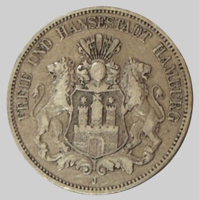Auktion 374<br>5 Mark 1875, Hansestadt Hamburg, Silber, 27,43 gr. [1]