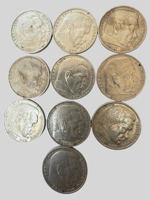 Auktion 374<br>10x 5 Reichsmark, 3.Reich, Hindenburg, Silber, 138,62 gr [1]