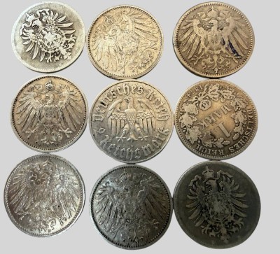 Auktion 374<br>29x 1 Reichsmark ab 1873, Kaiserreich, Silber, zus. 158,88  gr [1]