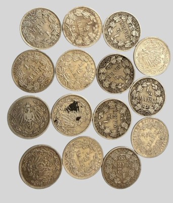 Auktion 374<br>14x 1/2 Reichsmark, Kaiserreich, Silber, 38,2 gr. [1]