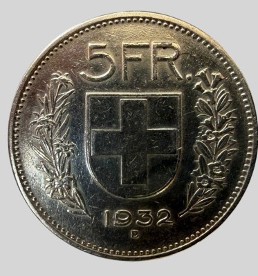 Auktion 374<br>5  Schweizer Franken 1932, Silber, 14,95 gr. [1]