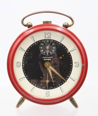 Auktion 374<br>Vintage-Wecker Junghans, Modell Bivox, Werk läuft, Druckknopf fehlt, ca. H-10cm [1]
