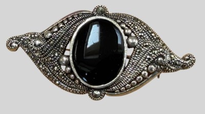 Auktion 374<br>Silber-925- Brosche mit Onyx und Markasiten, 5x2,5 cm, 10,19 gr. [1]