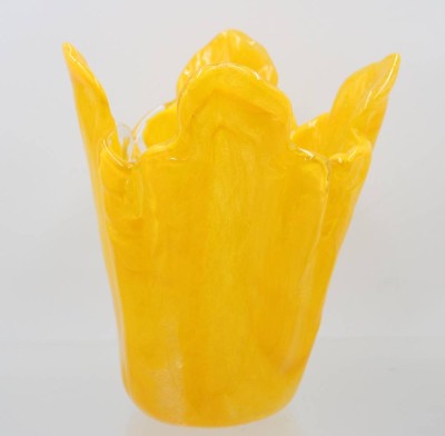 Auktion 374<br>Vintage-Fazzoletto-Stil-Vase, gelbes Glas,  H-20,5cm [1]