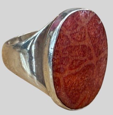 Auktion 374<br>massiver Silberring-925- mit Korallenplatte, RG 62, 9,19  gr [1]