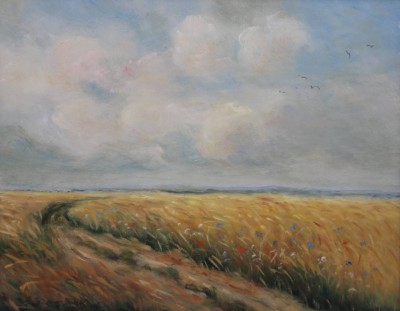 Auktion 374<br>Fedor SZERBAKOW (1911-2009), Kornfeld, Öl/Hartfaser, gerahmt, RG 49 x 59cm [1]